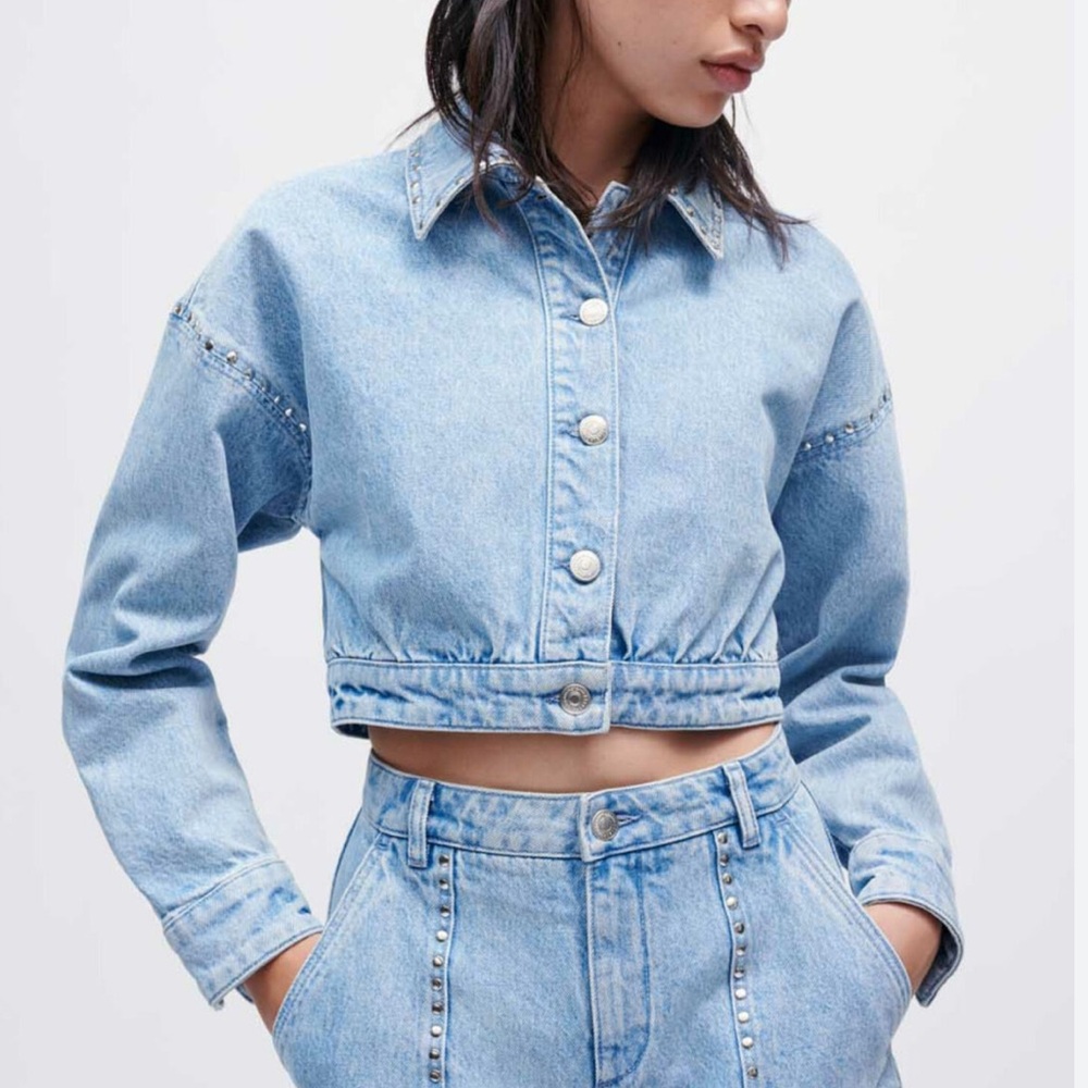 Maje Light Blue Cropped Denim Jacket